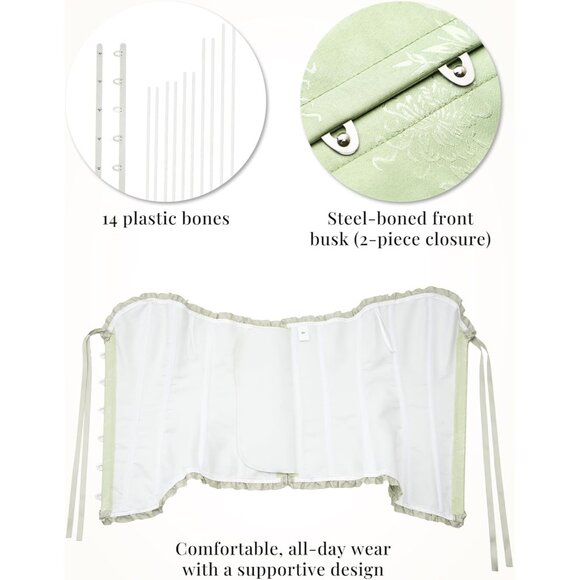 Women's Foam Green Corset Tops Bustier Lingerie Lace Waist Push Up Bodysuit - Picture 5 of 7